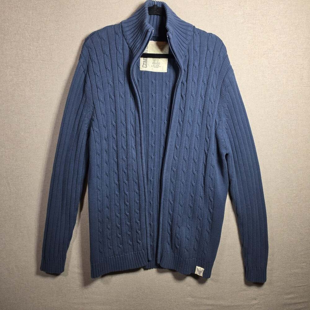 Company 81 Cable Knit Cardigan Mens XL 100% Cotton Full Zip Blue Fisherman - Picture 7 of 10
